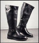 Damen Kniehohe Lederstiefel mit Reißverschluss & Schnalle