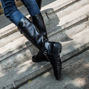 Damen Kniehohe Lederstiefel mit Reißverschluss & Schnalle