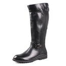 Damen Kniehohe Lederstiefel mit Reißverschluss & Schnalle