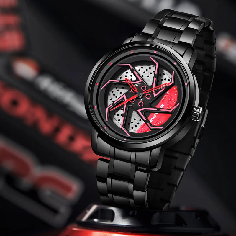 Herren-Luxus-Autofelgen-Uhr – Edelstahl Quarz